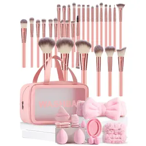 46-Piece Makeup Tool Set, Makeup Brushes Kits Includes Waterproof Cosmetic Bag, 30 Brushes, Beauty Sponges, Mini Puffs, Cleaning Brush, Hairband, Hand Bowls