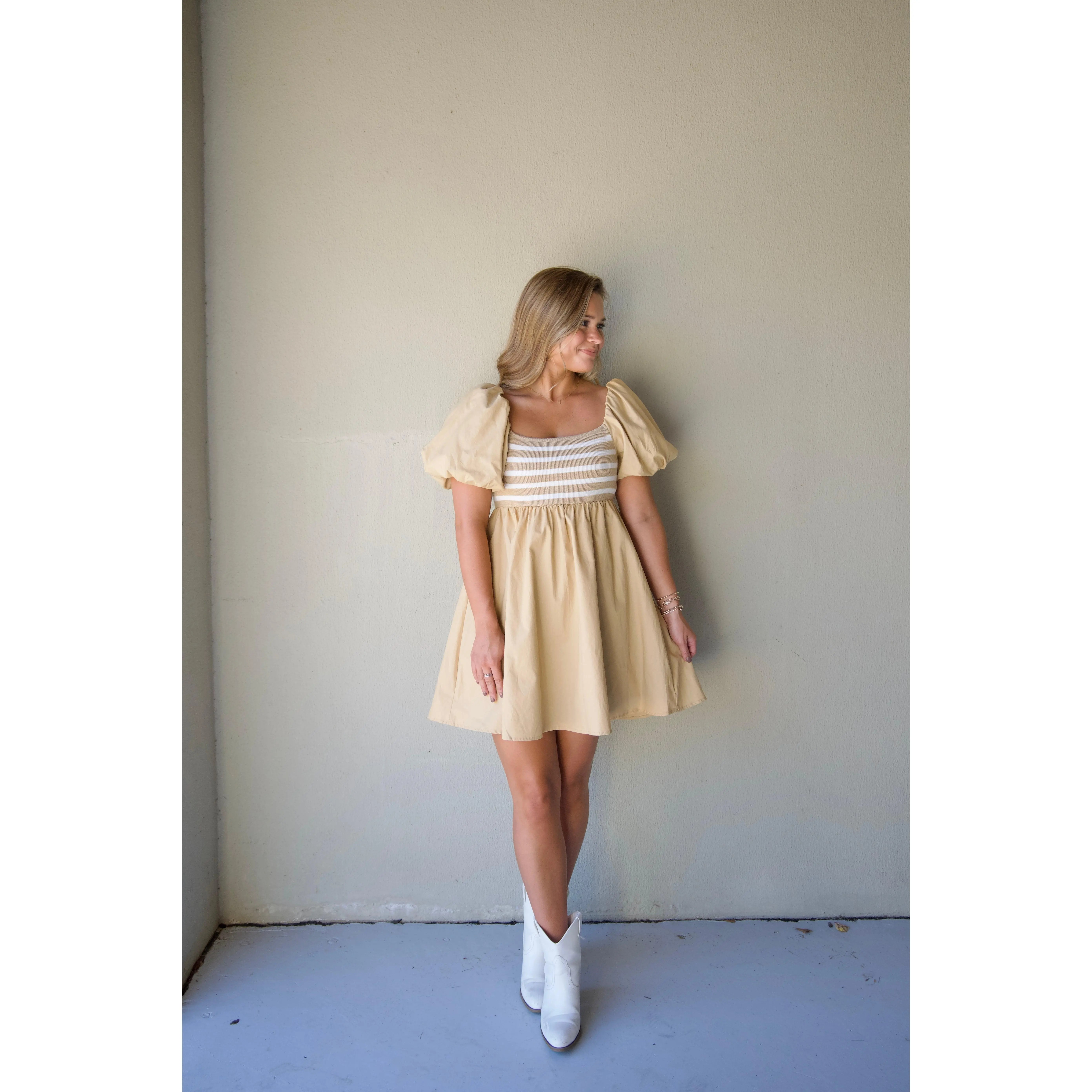 Khaki Knit Poplin Dress