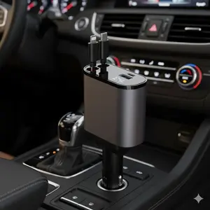 Smart Retractable Car Cigarette Lighter & Dual USB-C PD Fast Charger with Voltage Protection, Universal Mount for Car Truck SUV, Multi-Device Fast Charging Accessory