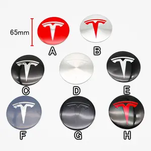 4pcs 65mm Car Wheel HUB Center Cap Emblem Stickers, Wheel Decal, Wheel Decoration Accessories for Tesla Model Y, Model 3, Model S, Model X, Roadster