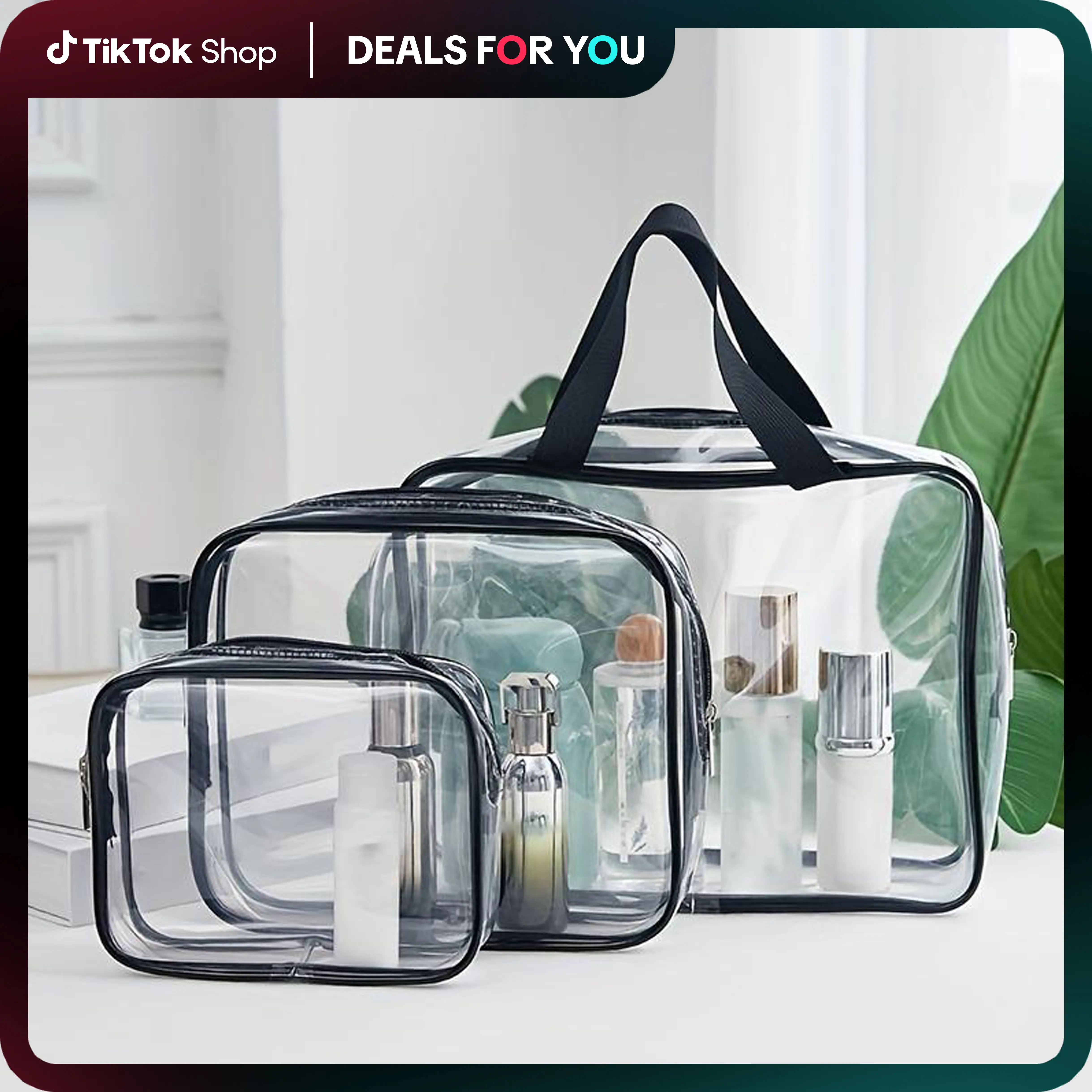 3Pcs Clear Waterproof Storage Bag, Reusable Portable Cosmetic Storage Bag, Zipper Toiletry Bag for Travel & Gym, Makeup Organizer
