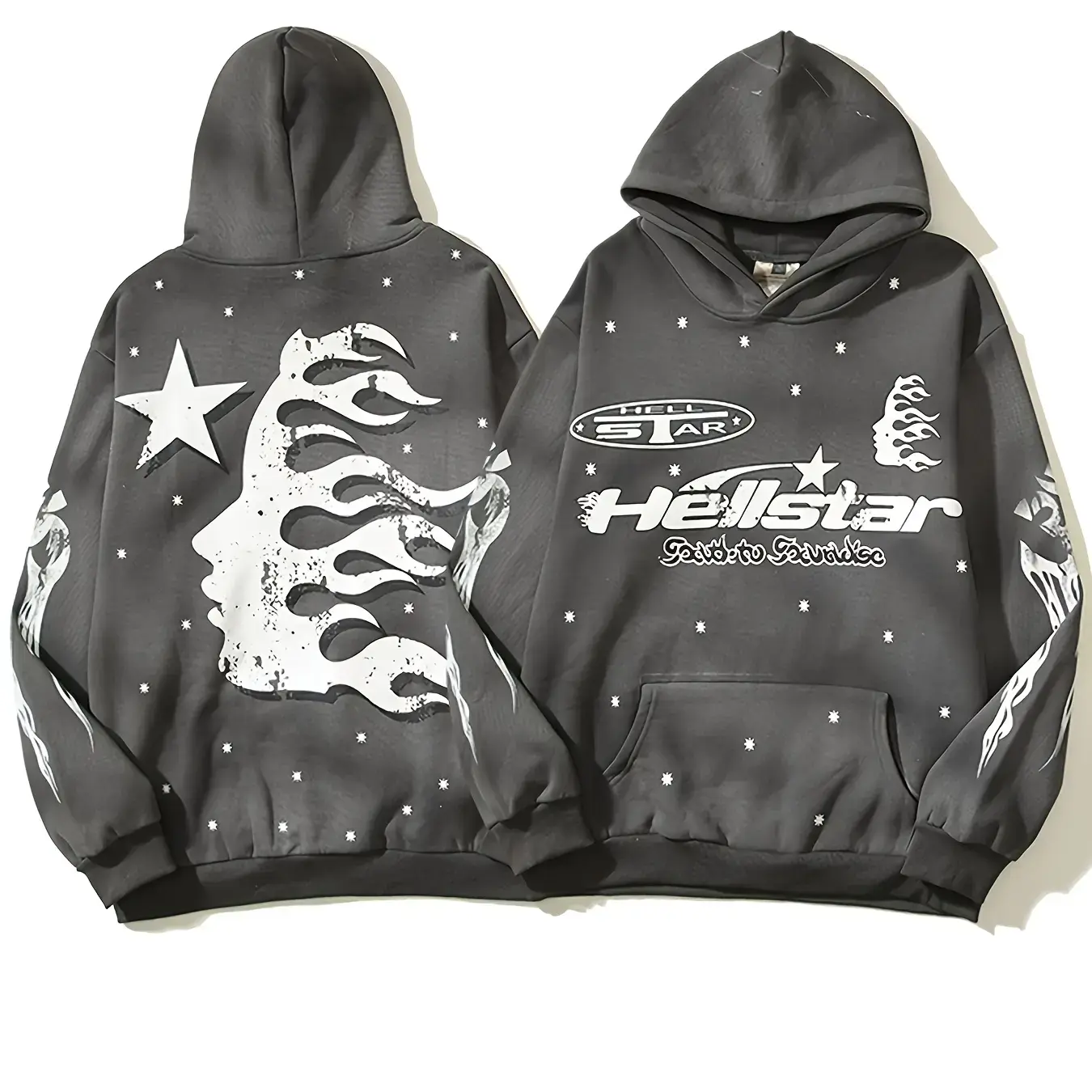 Men's Hellfire Flame Black Cotton Block Hoodie - Soft Casual Sporty Tops, 2000s Aesthetic Retro Streetwear Long-Sleeve Pullover Vacation Clothing, Longsleeves, Casual Sporty Hoodies