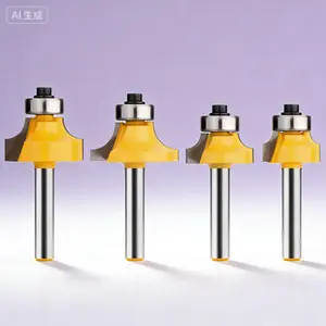 Router Bit Set with Bearing Guide for Rounding Edges, 1/4 Inch Shank, Radius Sizes 1/8 1/4 3/16 5/16 Inch, Edge Forming Woodworking Tools, Reusable Carbide Tipped Bits for Smooth Curved Profiles