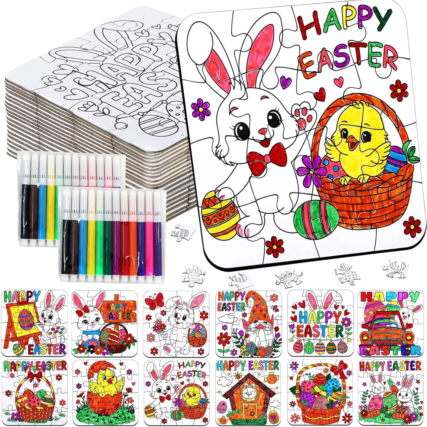 24-Pcs Easter Paper Crafts Kit with Bunny Eggs, Carrots, Decoration Supplies, Kids' Student Learning Tool for Classroom Group Activities, Family Fun Party Favors