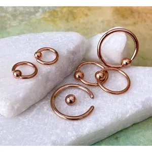 PAIR Rose Gold Captive Bead Rings CBR's Nipple, Septum, Helix, Tragus Piercings