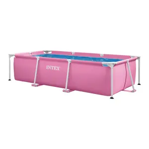 INTEX 8.5ft x 26in Rectangular Frame Above Ground Backyard Swimming Pool, Pink