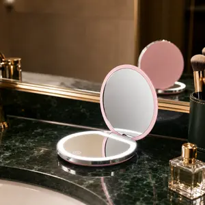 Portable LED Makeup Mirror - Travel Must Haves, High-Definition, 3X Magnification Patch, 3-Level Dimming, Circular Folding Flip Cover, USB-Rechargeable, 1-Side Enlarged Beauty Compact Mirror