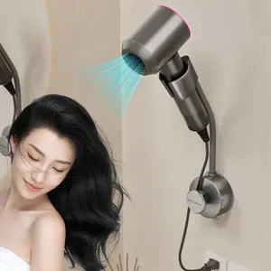 City Dry-Hair Dryer Stand Hands Free Wall, 360 Adjustable Hose Positionable Arm and strong adhesive Suction Cup Hair dryer storage rack for Mirror and Ceramic Tile