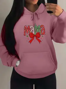 Christmas Print Hoodie with Kangaroo Pocket, Drawstring Adjustable Comfort, Casual Streetwear Tops, Unisex Fitted Hooded Sweatshirt for All Seasons