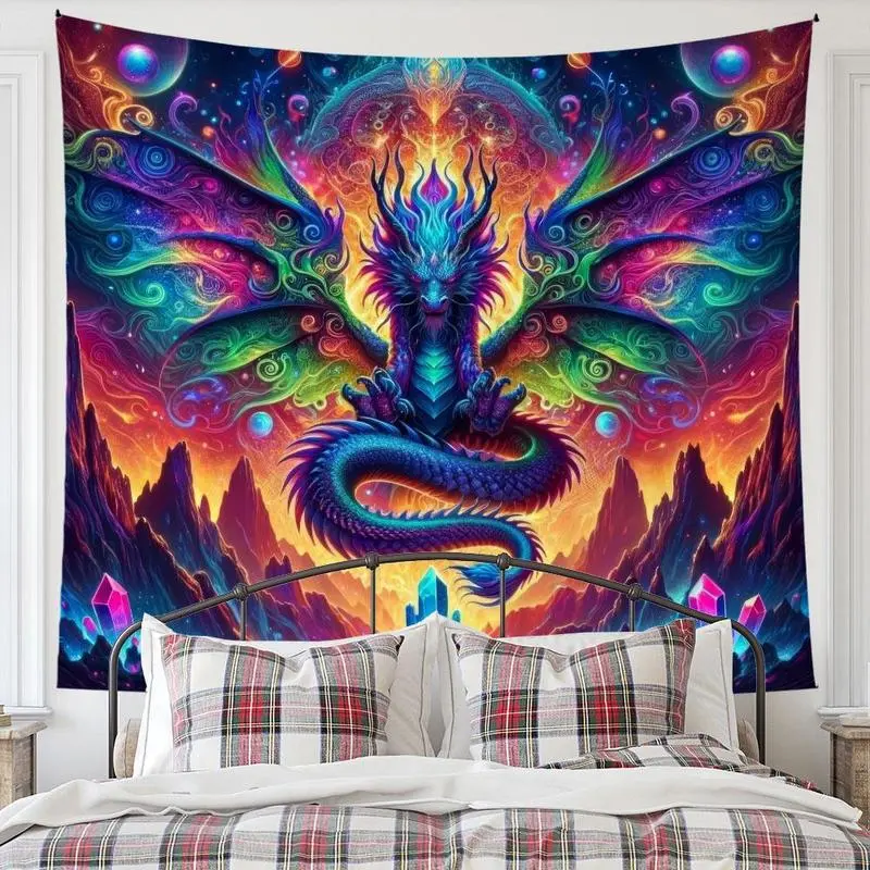 Light Linen-Cotton Decorative Wall Hanging Tapestry - Dragon Motif Art Piece, Home Decor for Living Room, Bedroom
