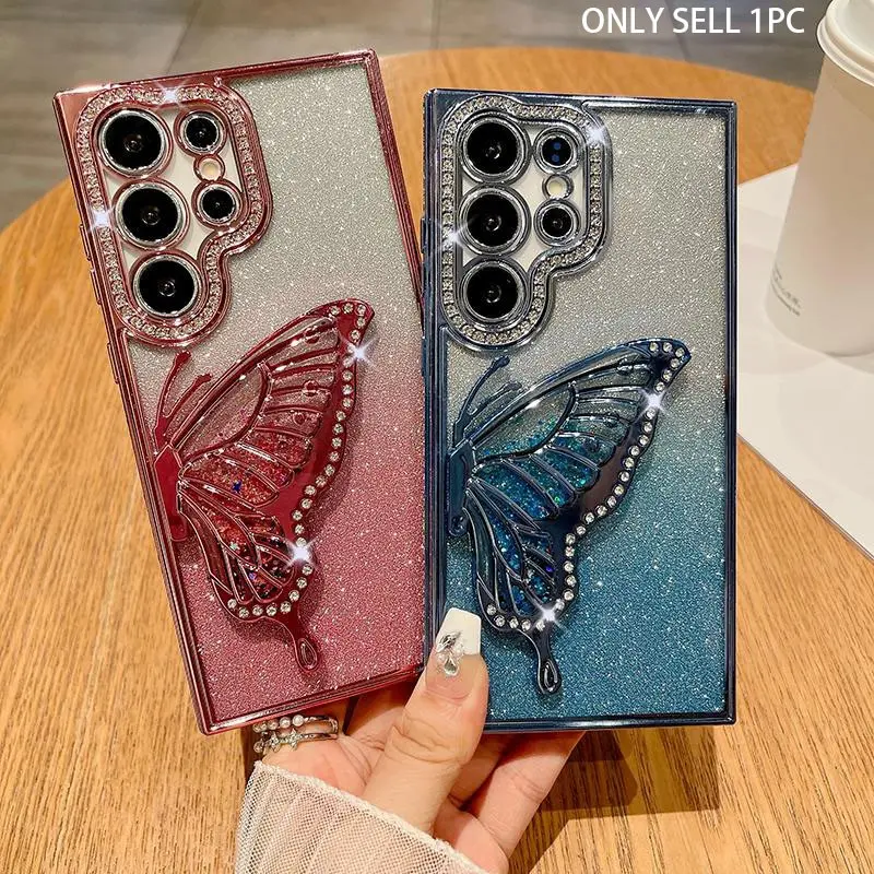 Glitter Butterfly Design Phone Case, Stylish Cellphone Accessory, Phone Protective Cover, TPU Shockproof Protector, Compatible with Samsung Galaxy S26Ultra S25 Ultra S24 Ultra S23Ultra S22Ultra