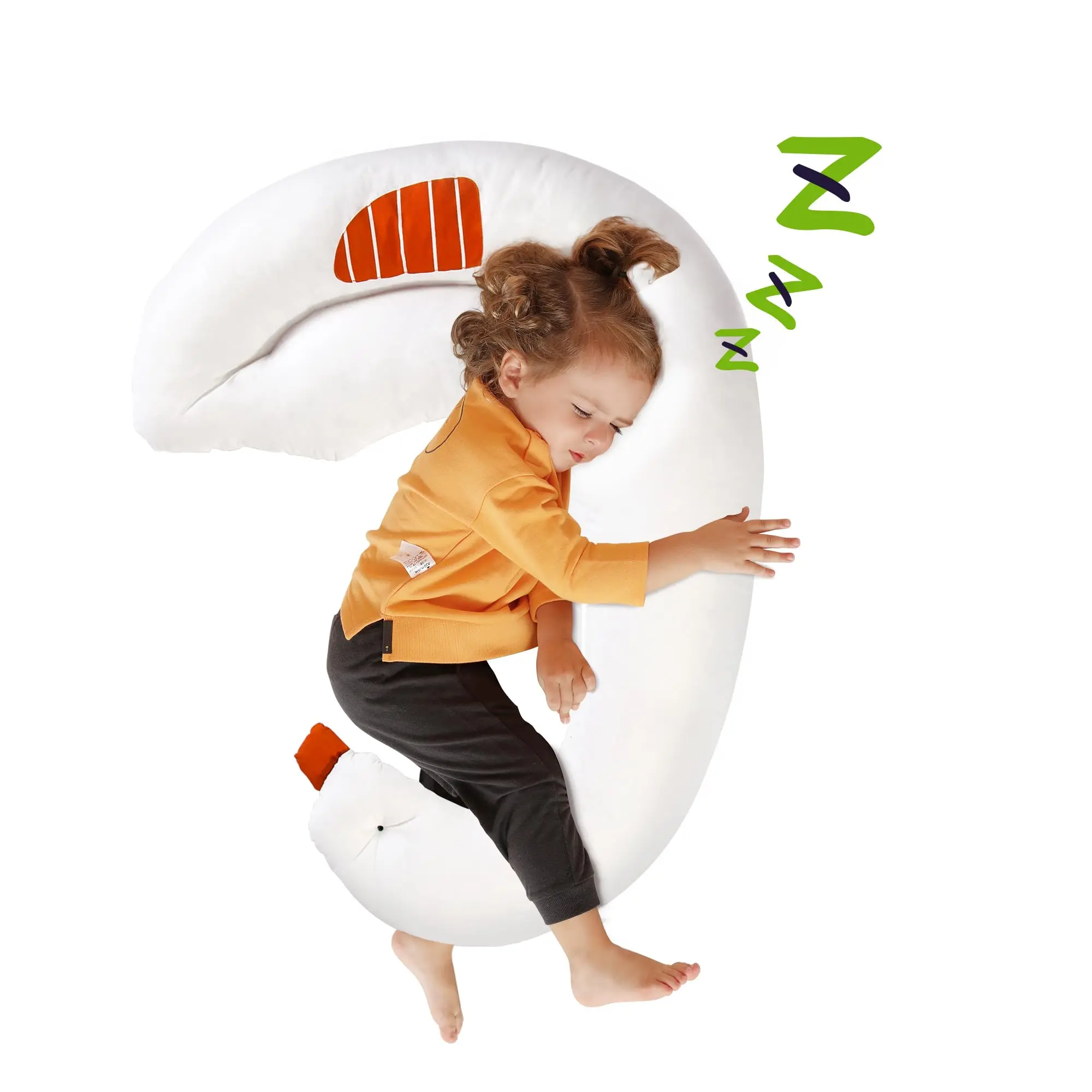 Curve Long Toddler Body Pillow for Sleep Training, 36x27 Inches Swan Shape Soft Child Hug Pillow, 100% Organic Cotton Pillowcase, Machine Washable & Breathable Crib Pillow for Kids