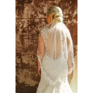 Elbow Length Lace Wedding Veil with Partial Trim, Short Bridal Veil
