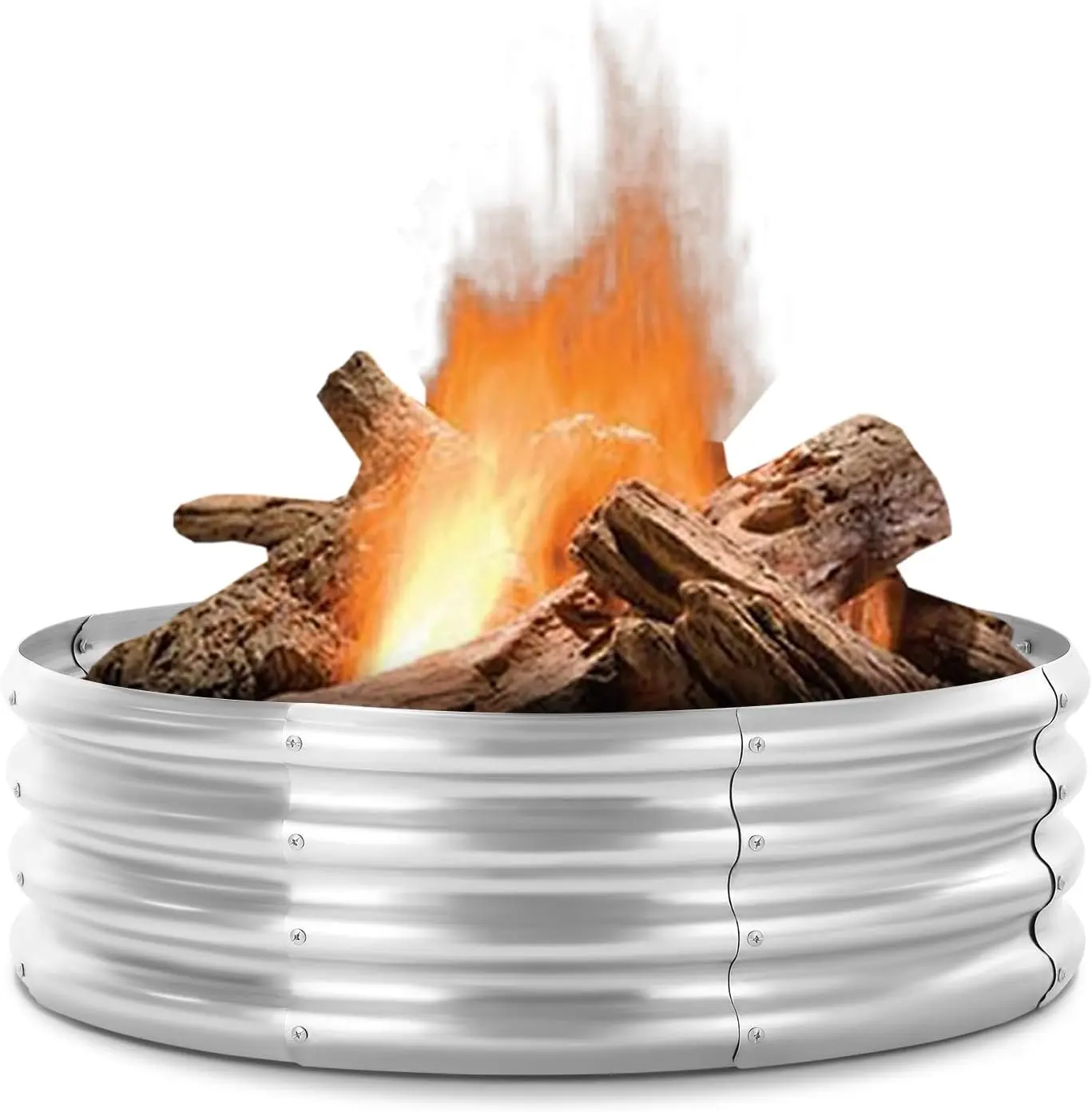 Galvanized Fire Pit Ring, 36-Inch Round (3ft Diameter, 3x3x1ft), Outdoor Fire Pit for Backyard, Camping, Bonfire