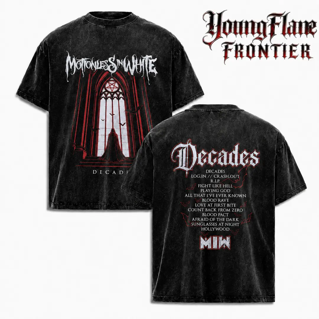 Motionless in White Decades Vintage Washed Oversized Graphic Tee, Unisex Gothic Band Streetwear, y2k clothing, A comfortable summer gift Acid T-Shirt