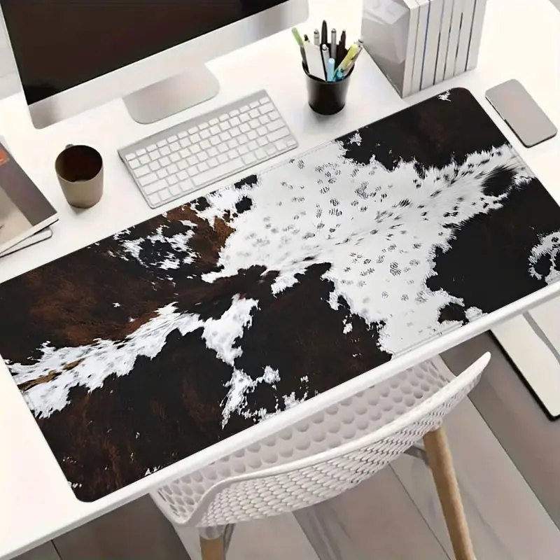 1pc Cowhide Print Large Gaming Mouse Pad,Western Style Extended Desk Mat,Office Desktop Accessories, Office Accessory, Office Supplies,Non-Slip Stitched Edge Mat,Rubber Base Keyboard Pad for Home Office & Gamer,Durable, Spill-Resistant