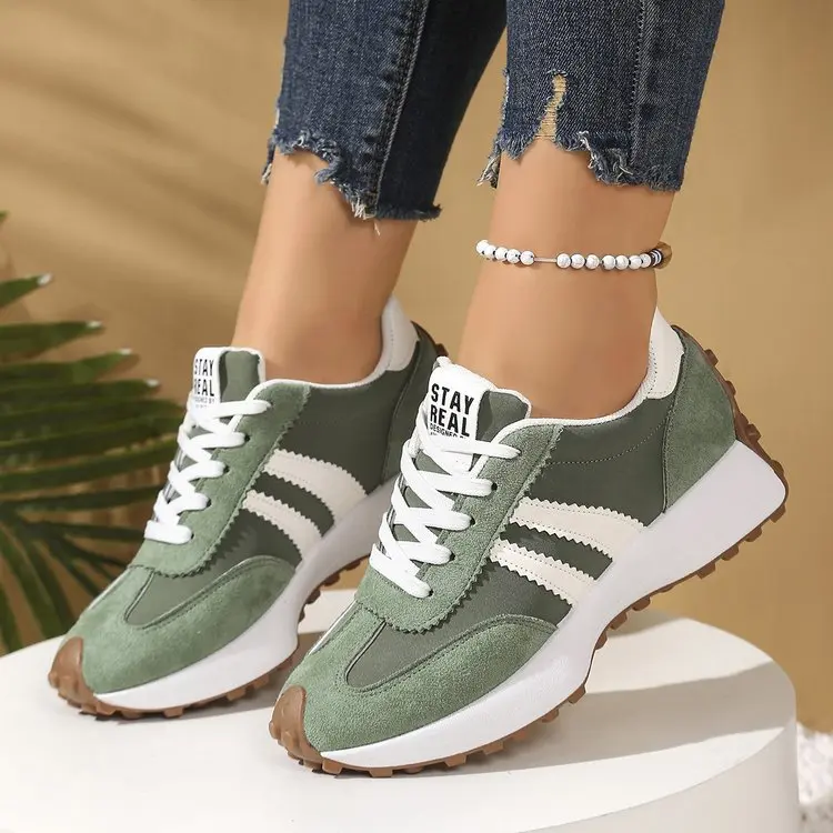 Women's Sporty Casual Low-Top Lace-Up Trainers - Shoes for Women, Spring & Fall, Elegant Fashion, Round Toe, Thick Sole, Breathable Outdoor Running Sneakers