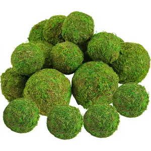 18 Pack Decorative Faux Dried Moss Balls- 6pcs 3.1" Artificial Green Plant Mossy Globes+ 12pcs 2.2" Handmade Sphere Moss Gift for Home Dough Bowl Vase Chinoiserie Decors Party Wedding Display
