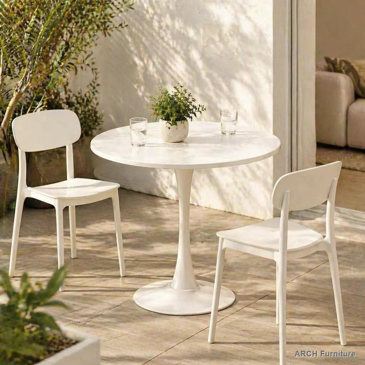 31.5" Diameter White MDF-Metal Outdoor Dining Table - Heavy Duty Robust Construction Cocktail Table, Strong Base, Leisure Furniture, Easy Set Up, Easy to Install and Clean, Modern, Versatile for Kitchen, Living Room, Assembly Required
