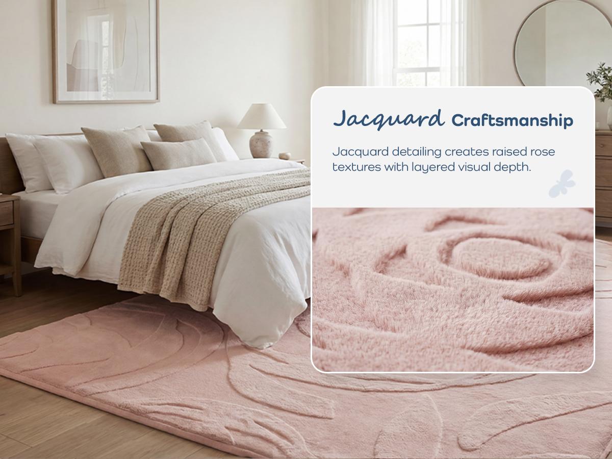 PaPaMat 1.3" Thick Plush Area Rug, Extra Large Soft Floral Non-Slip Baby Play Mat, Faux Fur Rose Jacquard Shag Carpet for Living Room & Bedroom