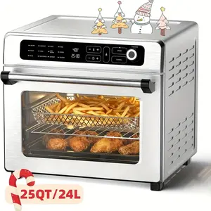 Kismile 25QT Multifunction Programmable Convection Air Fryer Toaster Oven - 12-in-1 Digital Kitchen Appliances, 1750W Stainless Steel Black, 60-Minute Timer for Roast, Bake, Dehydrate, Reheat