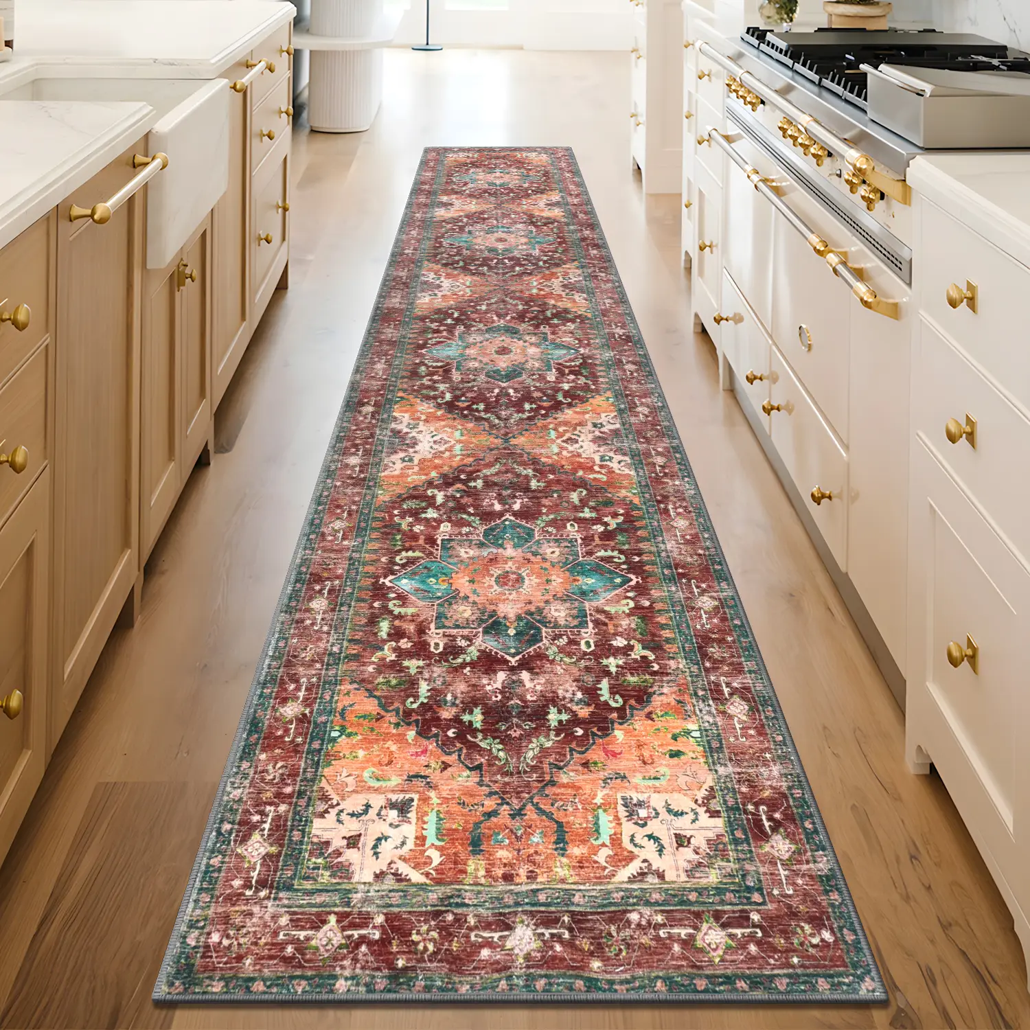 LOKHOM Washable Runner Rug, Non-Slip Area Rug with Rubber Backing, Stain Resistant&Low Pile Carpet for Hallway Bedroom Kitchen Laundry Entrance