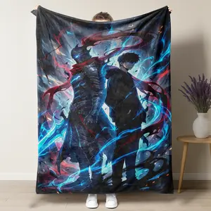 Solo Leveling Dynamic Shadow Monarch & Iron Knight Armor Print Flannel Blanket,Epic Anime Plush Throw Blanket,Must-Have for Manhwa Fans,Cozy Gamer Throw for Bedroom