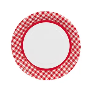Red Gingham Paper Dinner Plates - 24 Ct.