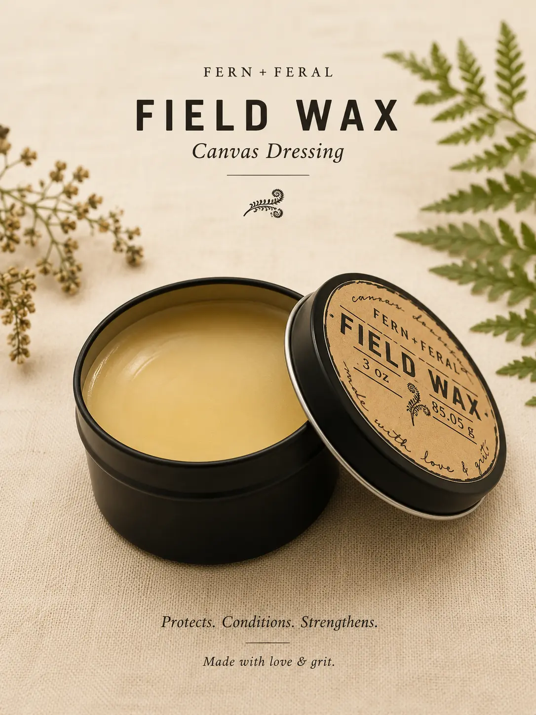 Canvas Wax | Beeswax Canvas Dressing | Waxed Canvas Conditioner | Waterproofing Wax for Bags, Jackets & Gear | Fern + Feral Field Wax