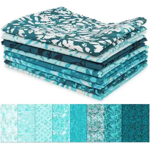 8 Pc Fat Quarter Bundle- Batik Print 18"x 22" DIY Patchwork- 100% Cotton Pre-Cut Quilting Medium Blue