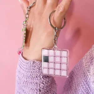 Y2K Keyboard Acrylic Keychain Boss Babe Tech Accessory Vibrant Pink Grey Design Transparent Sturdy Attachment Perfect Gift