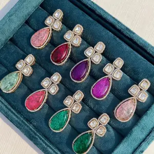 Shuvee moissanite drop earrings with doublet stones