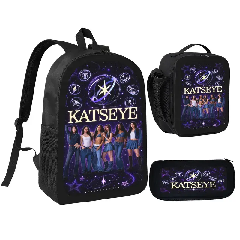 KATSEYE 3PCS Backpack Set for Teen Girls Boys, Large Capacity Pink School Bag with Lunch Box & Pencil Case, Lightweight Travel Daypack for Girl Group Fans, Back to School Gift, Graduation Gift, Gift for Girlfriend, Cute Bookbag for Music Fans