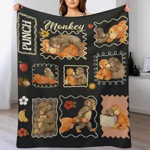 Team Punch Monkey Blanket , Funny Viral Baby Monkey Punch  Blanket , Soft  "Monkey Punch" Cute Plaid & Floral Fleece Throw for Kids Adults  & Monkey Lovers , Mothers Day Animal Lover Mother Gift