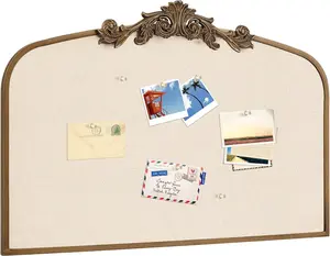 Arch Scalloped Rectangle Framed Pin Board Linen Display Bulletin Board Large Fabric Picture Memo Decorative Pinboard for Wall  Office(Arch,23.6" X 35",Antique Golden)