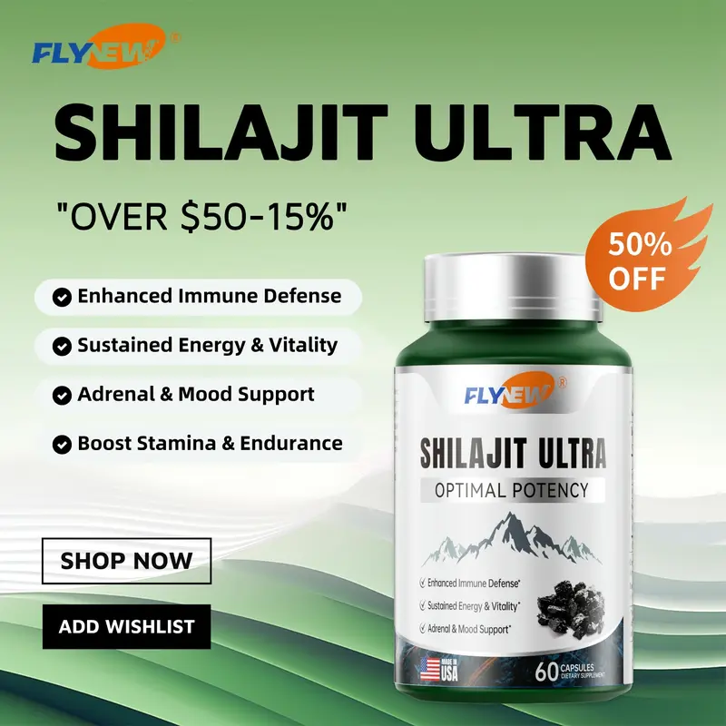 Flynew Optimal Potency Shillajit Ultra Adaptogen Supplement - Himalayan Organic Resin, Wellness Support, Energy, Stamina, Immune, Antioxidants - Made in USA, No Fulgent Life, Pack of 1 (60 Capsules) - Natural Organic Dietary Healthcare