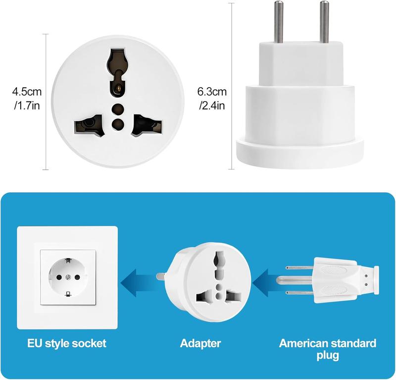 European Travel Plug Adapter, Type C International Power Adaptor to  Spain France Portugal Iceland ,  Vocation Essentials 3-Packs
