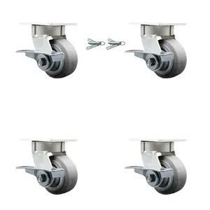 Service Caster SCC-KP30S420-TPRRF-SLB-BSL-2-SLB-2 Kingpinless Thermo Rubber Flat Tread Swivel Top Plate Caster with 4 x 2 in. Gray Wheels - 1200 lbs Capacity - Set of 4