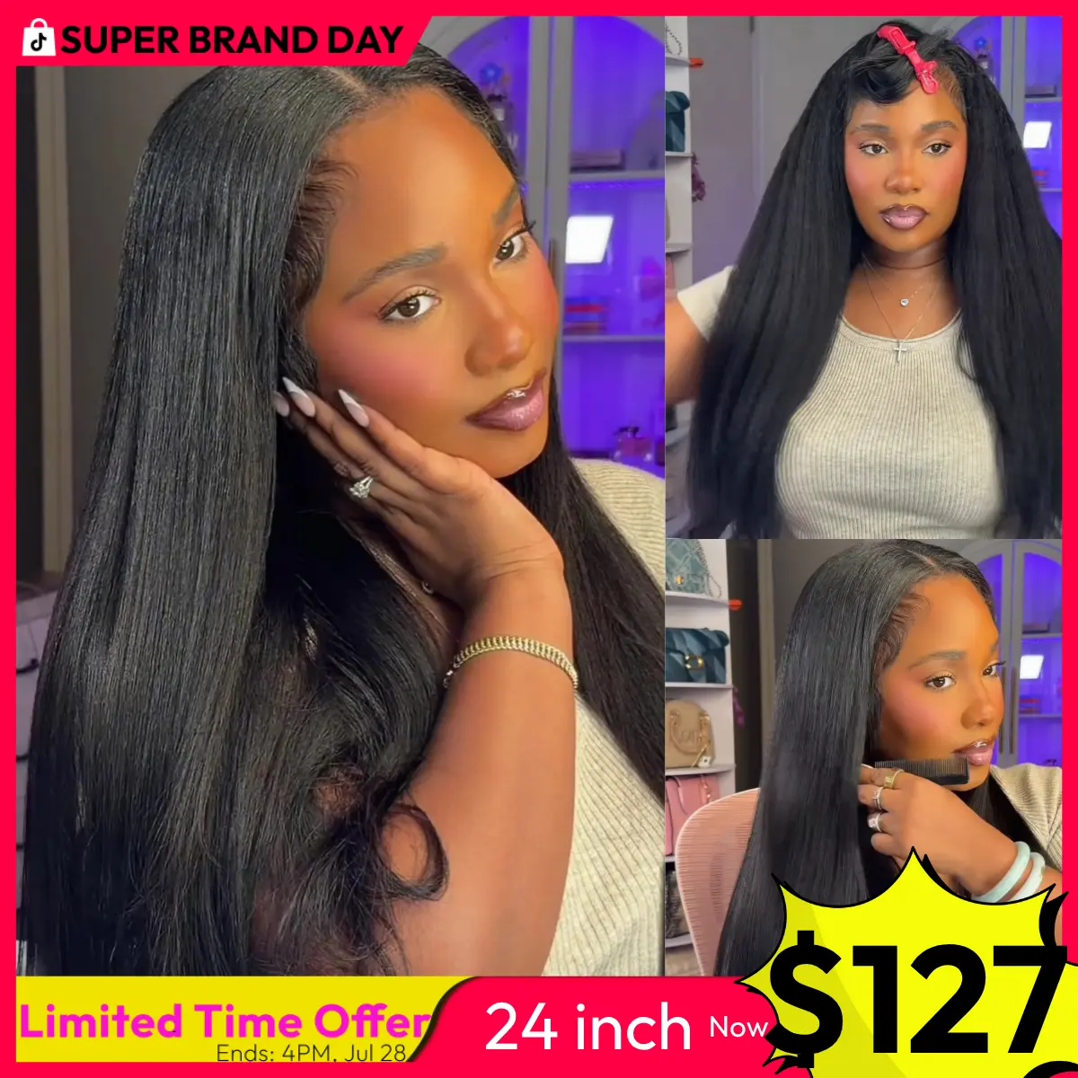 【Blend Natural】UNice Upgrade V Part Glueless Kinky Straight Human Hair Wig with Drawstring No Leave Out Beginner Friendly Easy to Install Summer Wig Super Brand Day