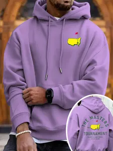 Unisex Fall & Winter Golf Event Vintage Style Casual Hooded Sweatshirt, the Masters Print, Light Bottom, Classic Match Design, Loose Fit, Athletic Sweatshirt