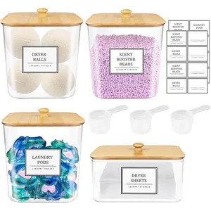 1 Pack Laundry Pods Container,Clear Laundry Room Organization Containers,Large Laundry Detergent  Storage Containers with Wooden Lids & Labels,Laundry Pods Holder for Scent Booster,,Pods
