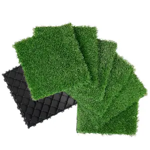18 Pack Interlocking Artificial Grass Tiles, 12x12in Square Waterproof Turf Outdoor Indoor Fake Grass Deck Flooring Set All Weather Use, for Outdoor, Indoor, Poolside, Balcony, Backyard