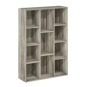 LUDER 11-Cube Reversible Face Bookshelf, Compact Easy-Setup Simple Design Shelf, 9.4x29.1x41.7in French Oak Storage Unit for Living Room, Home Office