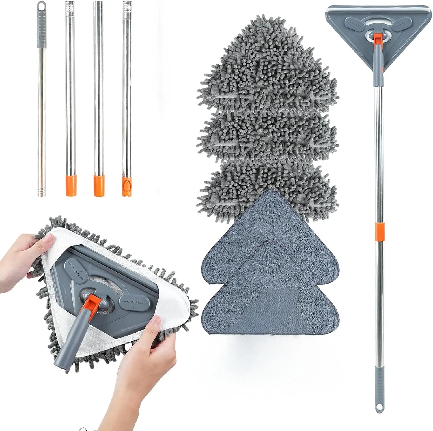 Long Handle Wall Cleaner Adjustable Length Wall Mop 360° Spinning Head Floor Wall Washing Cleaning Tool for Walls Ceiling Fans Floors Baseboards Dust Kitchen General Purpose mopper