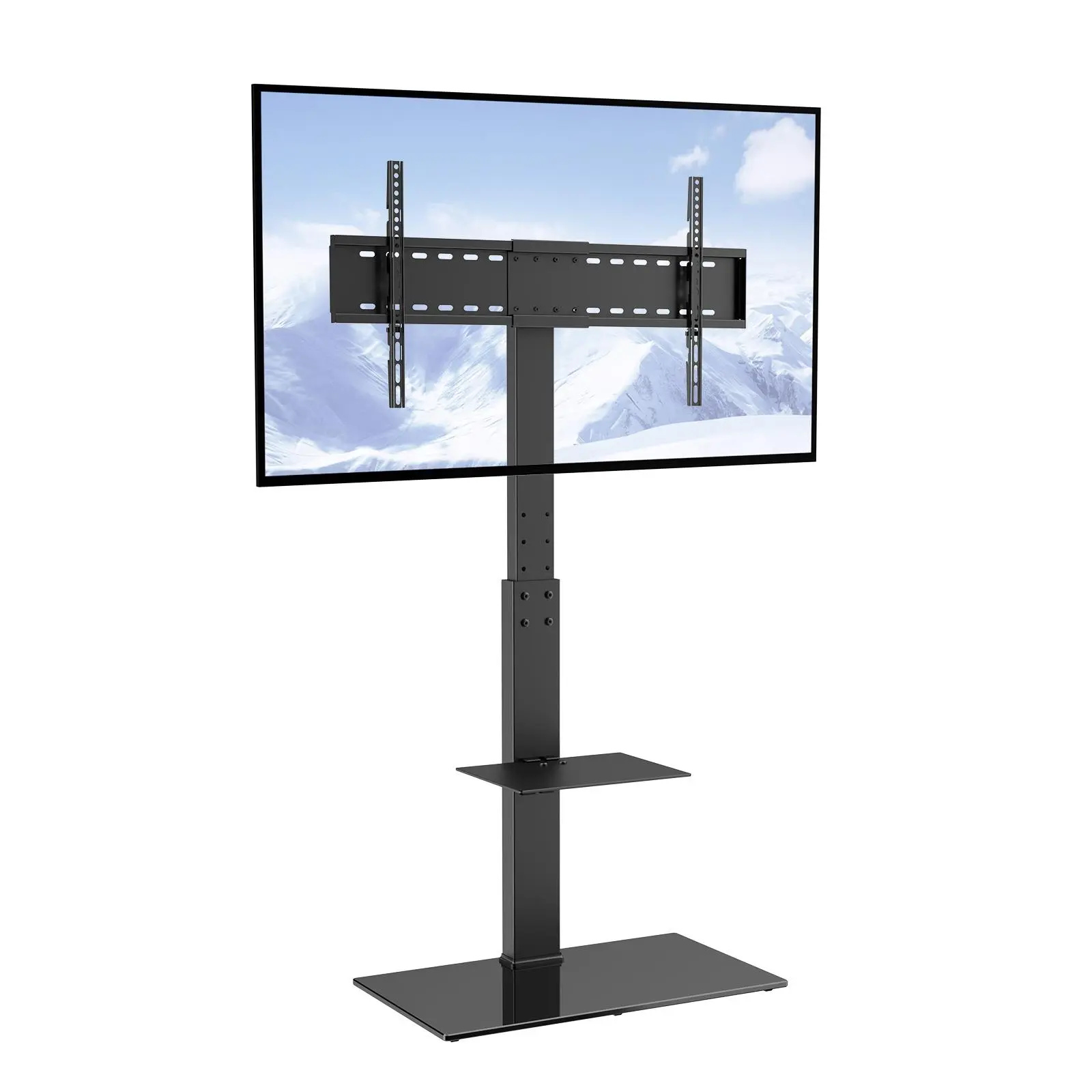 【summerfinds】VEVOR TV Stand Mount, Swivel Tall TV Stand for 32 to 85 inch TVs, Height Adjustable Portable Floor TV Stand with Tempered Glass Base for Bedroom, Living Room