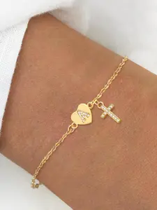 Heart Initial Cross Pendant Bracelet, Stainless Steel Chain Bracelet for Women, Fashion Jewelry for Party, Daily Clothing Decor, Trendy Exquisite Jewelry for Gift, Heart Shaped Bracelet