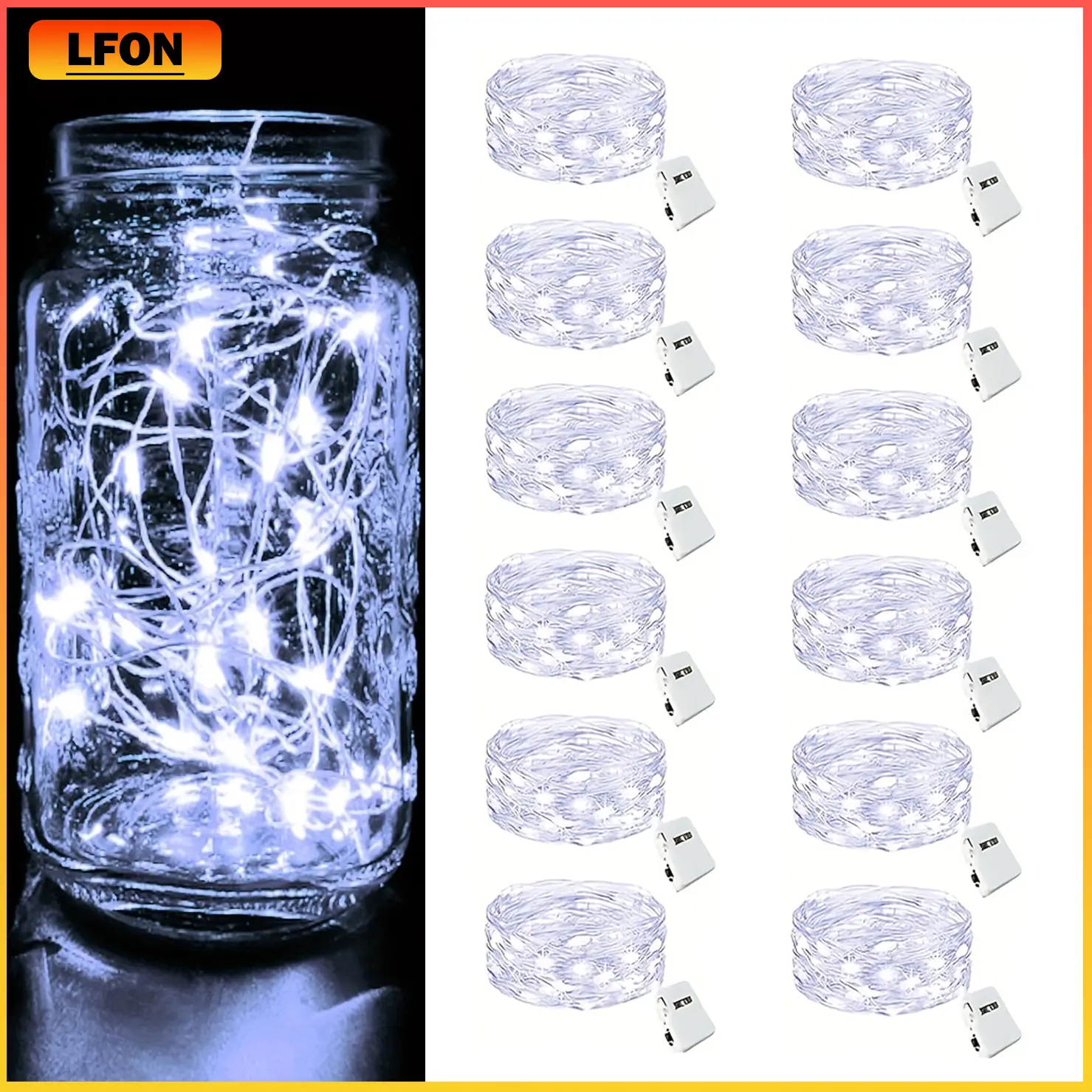 White 12Pack Fairy Lights Battery Operated, 7ft 20 LED 3 Modes Speed Twinkle Mini String Lights Waterproof Silver Wire Firefly Starry Lights for Mason Jars Wedding Party Christmas Decorations Outdoors