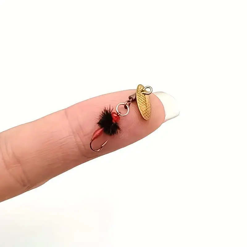 Artificial Fishing Lure with Rotating Hook, 5 Counts Bionic Fly Lure with Feather, Micro Matter Compound Rotating Melon Seed Sequin Lure, Topwater Fishing Lure, Simulation Fishing Lure, Top Water Lures, Fishing Supplies