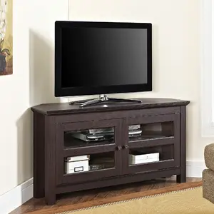 Walker Edison Coronado 48 Inch Corner TV Stand Espresso with Compact Design and Versatile Storage Space