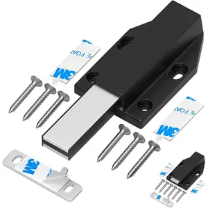 Push Latch Without  Installation  Heavy Duty   Latches for Large Door Push Release Latch Kitchen Drawer Push Catch Press Out Latch (Black 2 Pack)